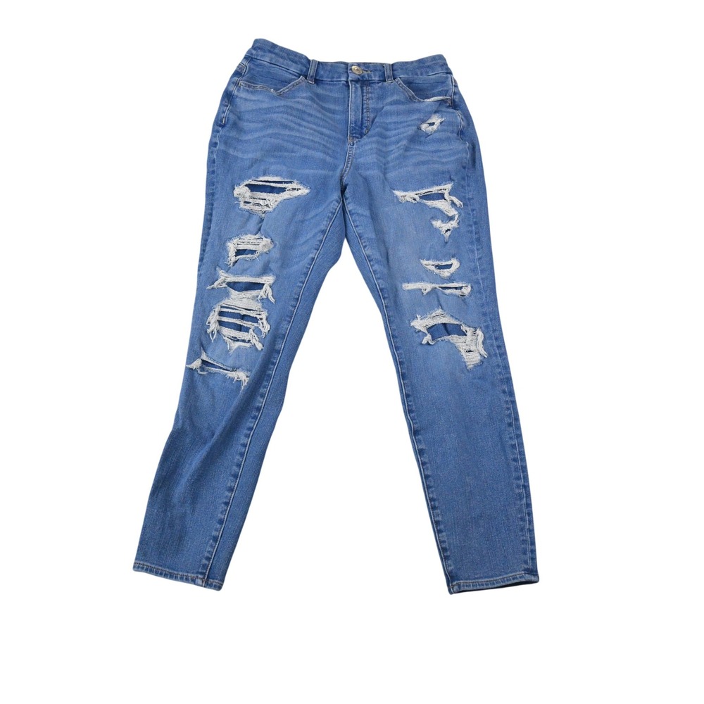 American Eagle Curvy Hi-Rise Jegging Womens 8 Short Blue Distressed